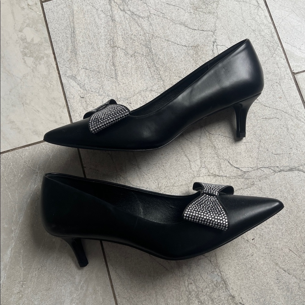 French Connection Kitten Heels Shoes with Rhinestone Bows
